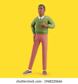 Cheerful Young African Man Giving A Thumbs Up. Like. Mockup 3d Character Illustration