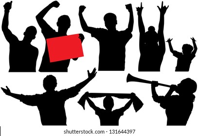 Cheering Crowd Or Sports Fans Silhouettes. Raster Version