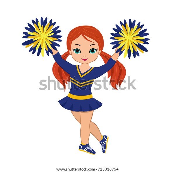 Cheerleader Blue Yellow Uniform Pom Poms Stock Illustration