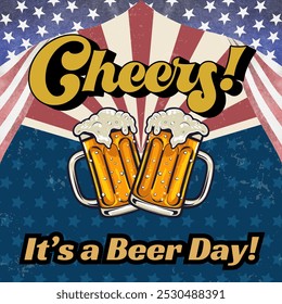 cheers celebrate beer day with american flag background - Powered by Shutterstock