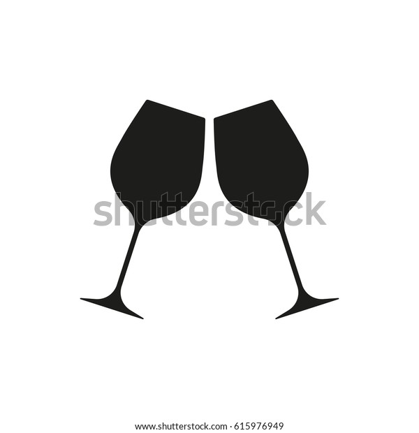 白い背景に乾杯のアイコン 2人のワイングラスシルエット の