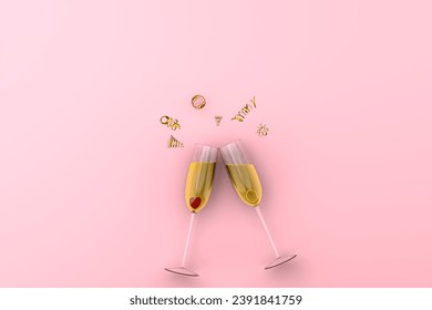 Cheers! Two champagne glasses with ribbons and confetti, Merry Christmas and Happy New Year concept. 3d rendering Illustration. - Powered by Shutterstock