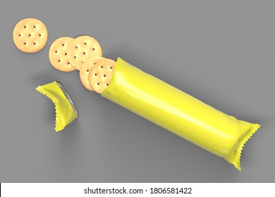 Cheese Cracker Packaging Mockup 3d Render For Product Design.