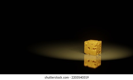 Cheese Cube In Close Range On A Glass Kitchen Desk (3D Rendering)