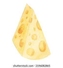 Cheese Watercolor Illustration. Hand Drawn Food Clipart Element