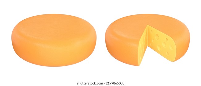 Cheese Wheel Set Whole And Cut, 3d Render