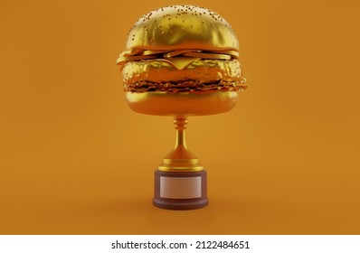 Cheeseburger golden trophy on orange background. 3d illustration - Powered by Shutterstock