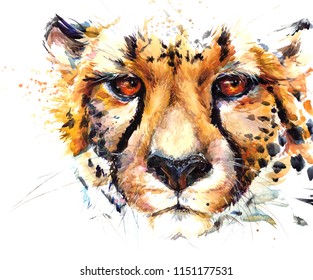 Cheetah Hand Drawn Watercolor Illustration