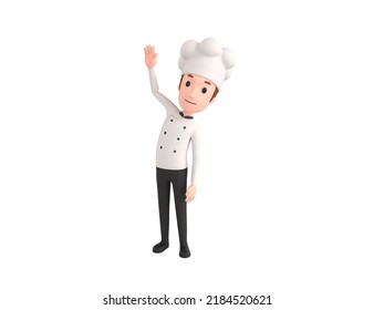 Chef Character Raising Right Hand In 3d Rendering.