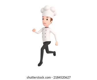 Chef Character Running In 3d Rendering.