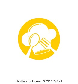 Chef hat element logo design template combined with spoon and fork, logo for fast food. Vector illustration