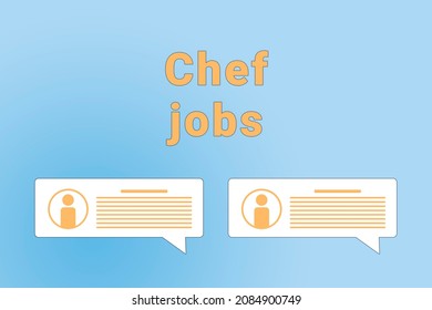 Chef jobs. Chef text on blue background. Job or employee search concept. Recruiting employees to company. Wallpaper with text Chef jobs - Powered by Shutterstock