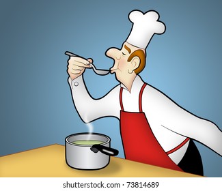 Chef tasting food he's cooking (with space for text). - Powered by Shutterstock