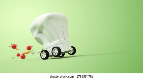 chef's hat with wheels, home meal delivery 3D rendering - Powered by Shutterstock