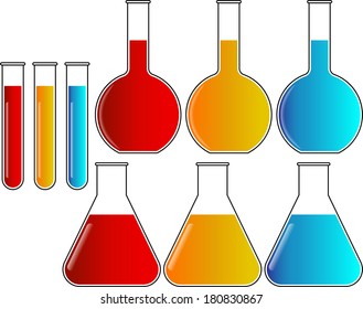 Chemestry Flasks Beakers Test Tubes Set Illustration