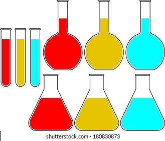 Chemestry Flasks Beakers Test Tubes Set Illustration