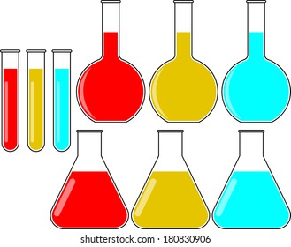 Chemestry Flasks Beakers Test Tubes Set Illustration