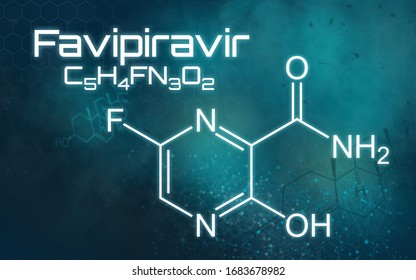 Chemical Formula Of  Favipiravir On A Futuristic Background