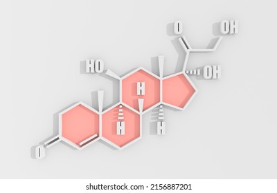 Chemical Formula Of Steroid Hormone Cortisol. 3D Render