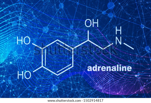 Chemical molecular formula hormone\
adrenaline. Infographics\
illustration.