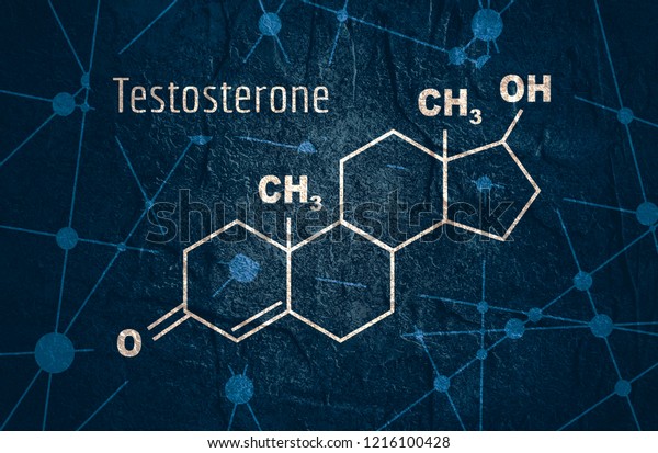 Chemical molecular formula hormone\
testosterone. Infographics\
illustration.