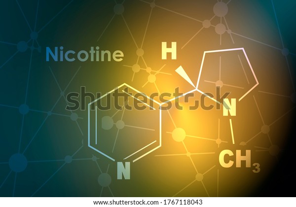 Chemical molecular formula of nicotine.\
Connected lines with dots\
background