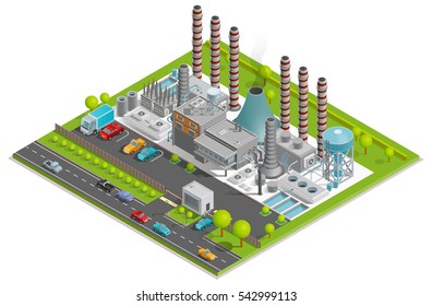 Chemical Plant Isometric Concept With Factory Pipes Fuel Containers Industrial Buildings Automobile Parking  Illustration 