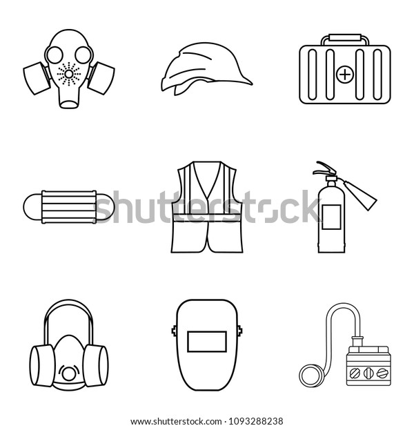 Chemical protection\
icons set. Outline set of 9 chemical protection icons for web\
isolated on white\
background