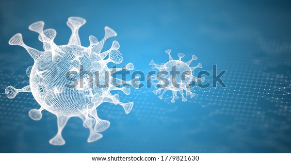 Chemical research concept.\
3d rendering two abstract molecules illuminating over blue digital\
background.