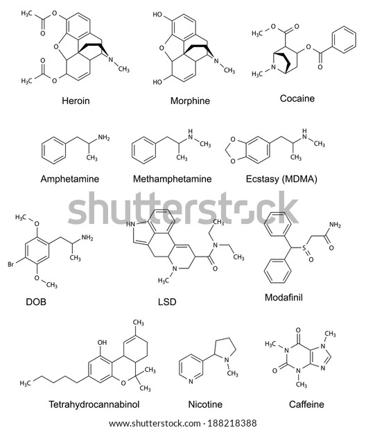 Chemical Structural Formulas Some Drugs Heroin 스톡 일러스트 188218388