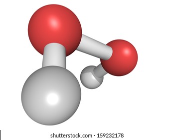 Chemical Structure Of A Hydrogen Peroxide (H2O2) Molecule. HOOH Is A Reactive Oxygen Species (ROS). H2O2 Solutions Are Often Used In Bleach And Cleaning Agents.