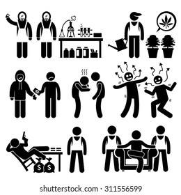 Chemist Cooking Illegal Drug Lord Business Syndicate Gangster Stick Figure Pictogram Icons