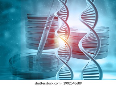 Chemistry Lab Equipment With Dna Strand. 3d Illustration	