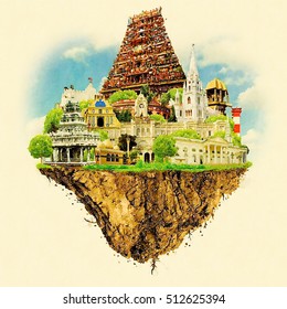 CHENNAI City On Floating Land High Resolution Water Color Illustration 