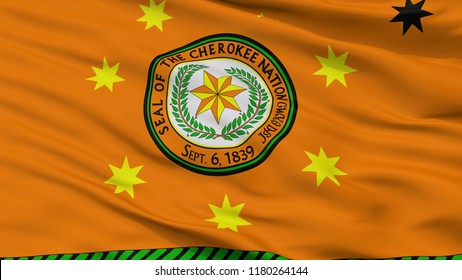 Cherokee Nation Indian Flag, Closeup View, 3D Rendering