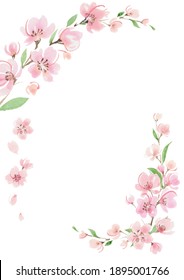 Cherry blossom watercolor frame spring illustration