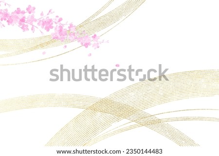 Cherry blossoms painted in watercolor, Background of golden curves ,Japanese traditional beauty ,Japanese style