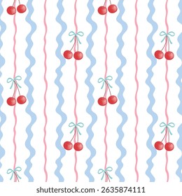 Cherry Bow Wave Pattern Seamless Pattern Design