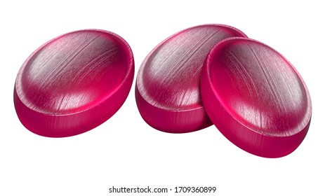 Cherry Flavored Hard Candy. Isolated On White Background. 3d Illustration.