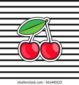 Cherry  Icon In A Flat Style Of Pop Art. The Symbol Of The Fruit, On The Topic Of Healthy Eating For Your Projects Summary.