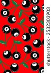 Cherry pattern background. Eight ball. Billiard Sports. Snooker ball. Snooker balls with number.