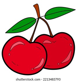 Cherry Sticker, Cherry Ilustration, Cherry Sticker On A White Background