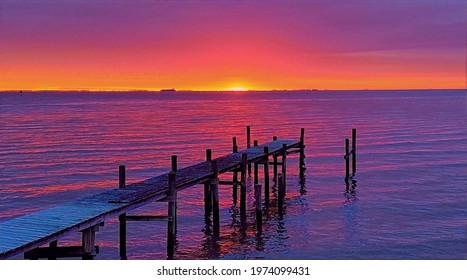 Chesapeake Bay Fishing Pier At Dawn. Illustration 