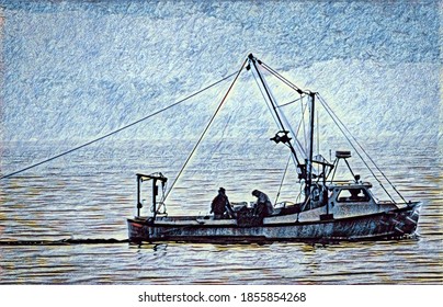 Chesapeake Bay Oyster Dredge Boat, Illustration