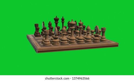 Chess Board 3d Rendered On Green Screen New Board Game Cool Nice Joyful 4k Stock Image Illustration