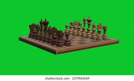 Chess Board 3d Rendered On Green Screen New Board Game Cool Nice Joyful 4k Stock Image Illustration