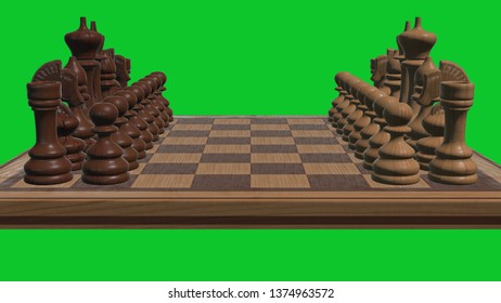 Chess Board 3d Rendered On Green Screen New Board Game Cool Nice Joyful 4k Stock Image Illustration