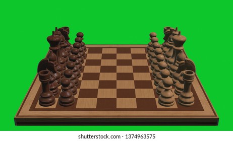 Chess Board 3d Rendered On Green Screen New Board Game Cool Nice Joyful 4k Stock Image Illustration