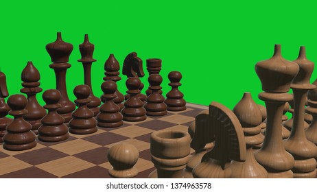 Chess Board 3d Rendered On Green Screen New Board Game Cool Nice Joyful 4k Stock Image Illustration