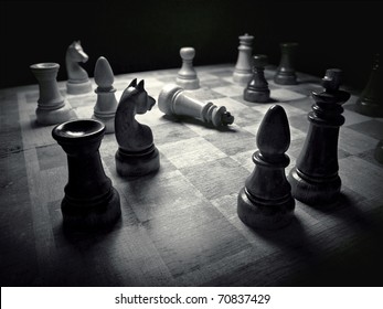 Chess Board Black & White 3d Rendering